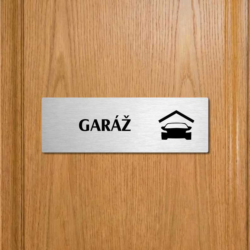 Garáž, 240x79mm, stříbrná popiska s okrasným rámečkem  